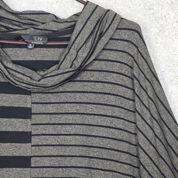 Liv‎ by Habitat Womens Sweater XL Gray Black Striped Cowl Neck Stretch - Picture 3 of 13